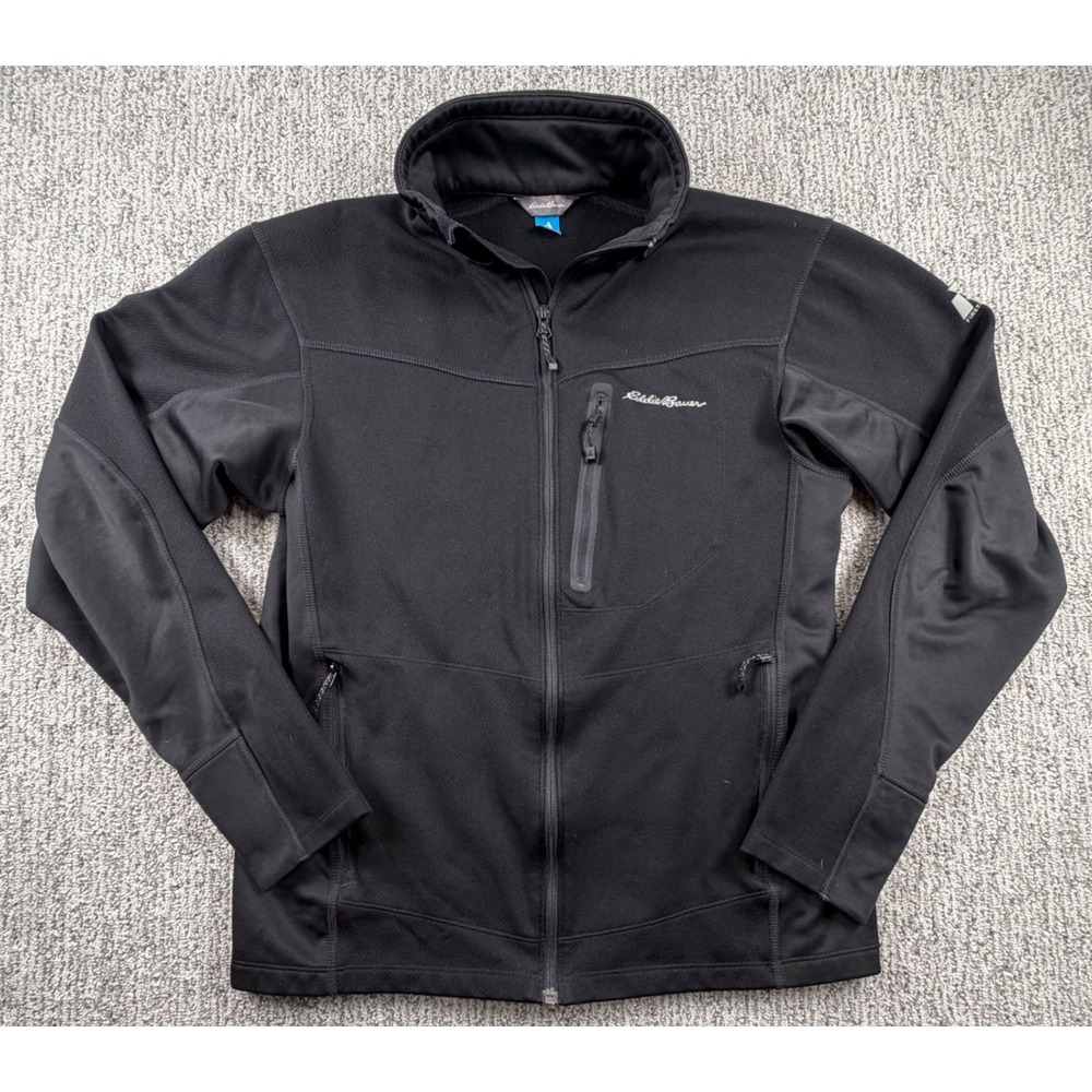Eddie Bauer Fleece Jacket Men M Black Full Zip First Ascent Grid Tech 0575